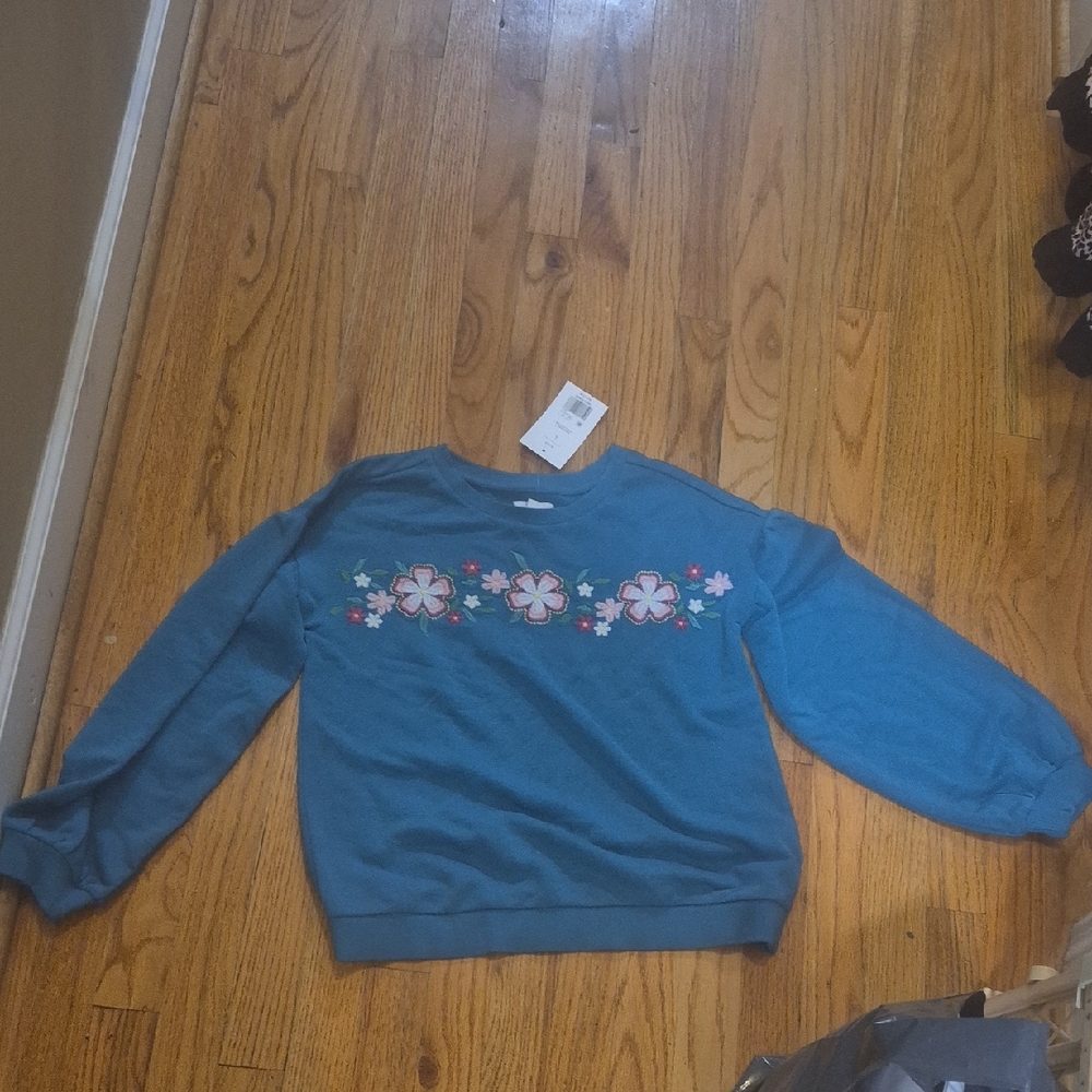 crown & ivy Teal Floral Kids Sweater